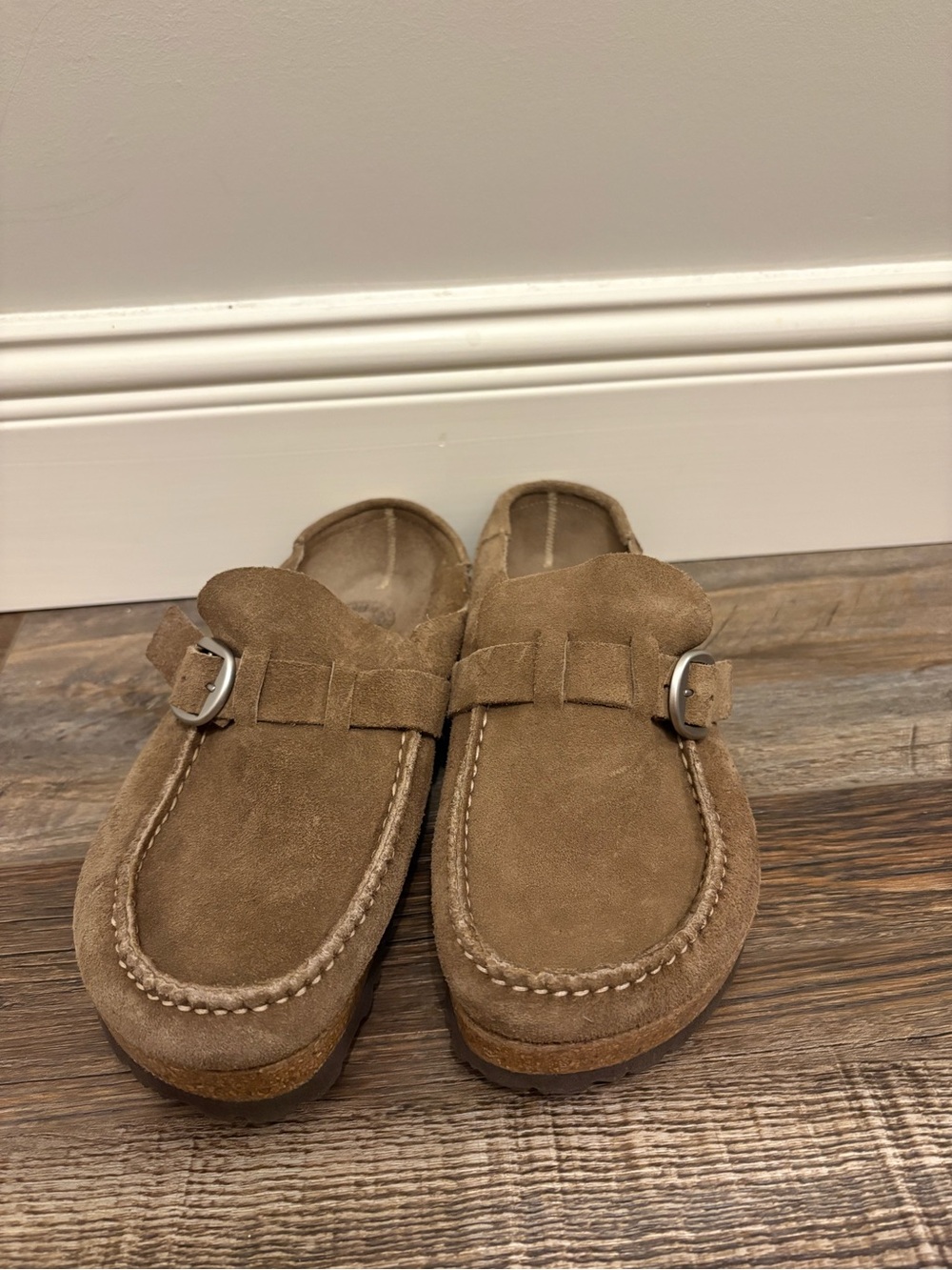 Birkenstock Women's Suede Slip-On Mules with Buckle - Brown